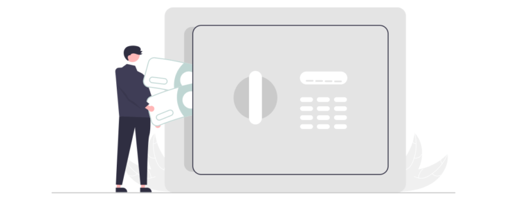 金庫に情報を入れている人物のイラスト