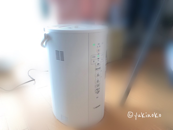 中央に床に置いてある加湿器がある
